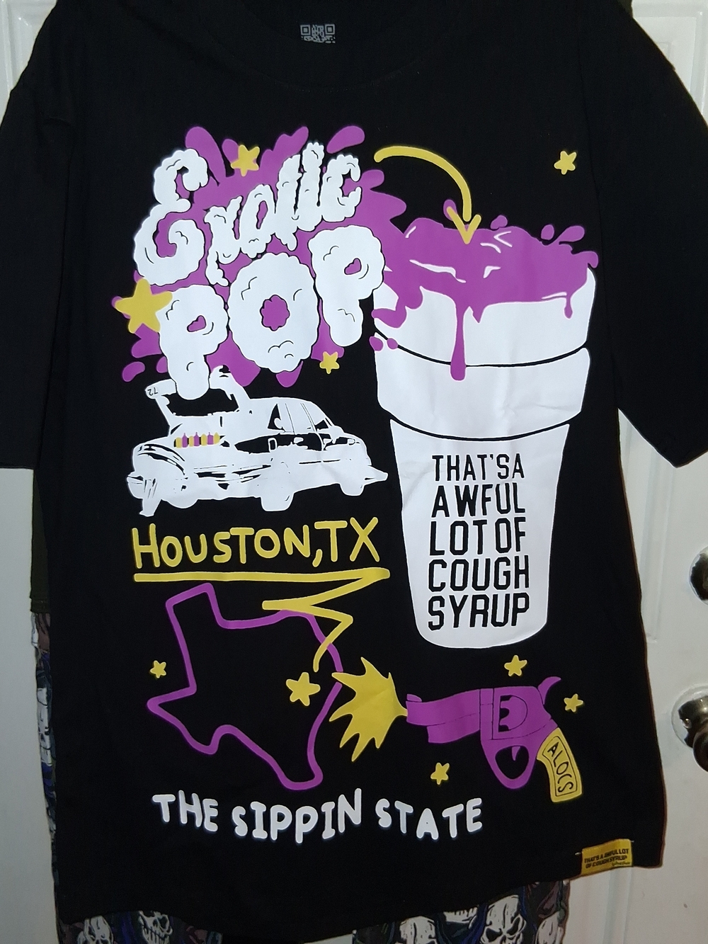 Mens Exotic Pop Houston TX Graphic Tee - Black & Purple